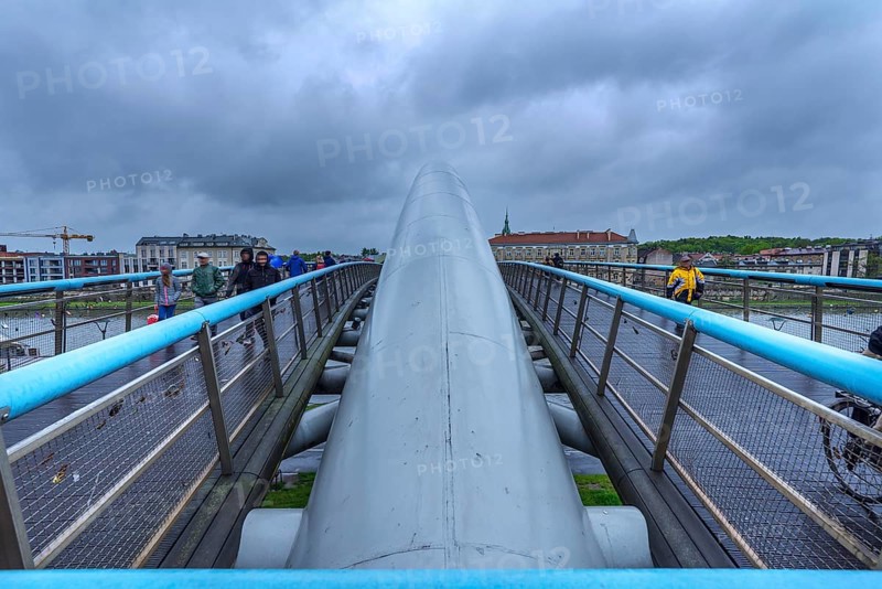 Father Bernatka wooden walkway, Modern Bridge over the Vistula River, Krakow, Poland