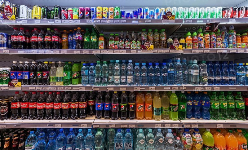 Refrigerated rack with drinks in a Polish gas station, Krakow, Poland