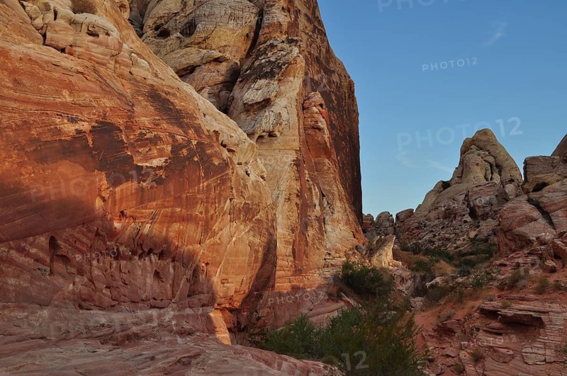 Rocks at sunset with deep shades of red and orange, Valley of Fire State Park, Nevada, USA