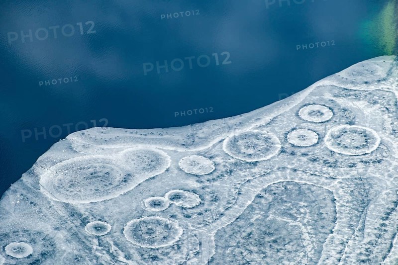 Abstract patterns in the ice of the partly frozen Königssee, detailed view, Berchtesgaden National Park, Schönau am Königssee, Berchtesgadener Land, Upper Bavaria, Germany