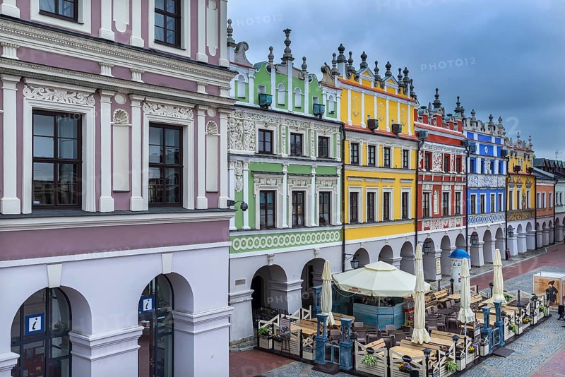 House facades built in the Italian Renaissance style in 1578, Zamosc, Poland