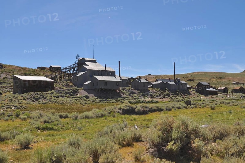 Abandoned building with chimneys in a ghost town, Gold Mine, Bodie Ghost Town, California, USA