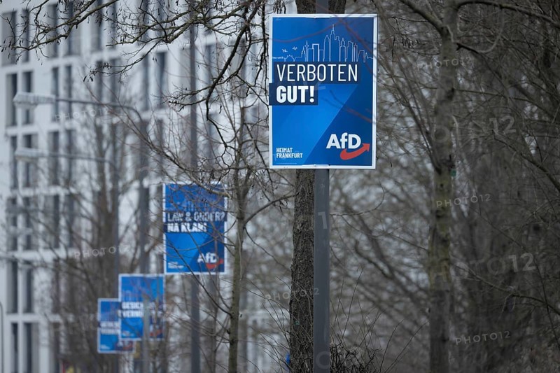 Numerous AfD election posters hang one behind the other on several lamp posts in the northwest of Frankfurt. The Hessian state government has set March 15, 2026 as the election day for the local elections in Hesse. On this day, the elections of the City Council and the 16 local advisory councils will take place in Frankfurt am Main, Germany