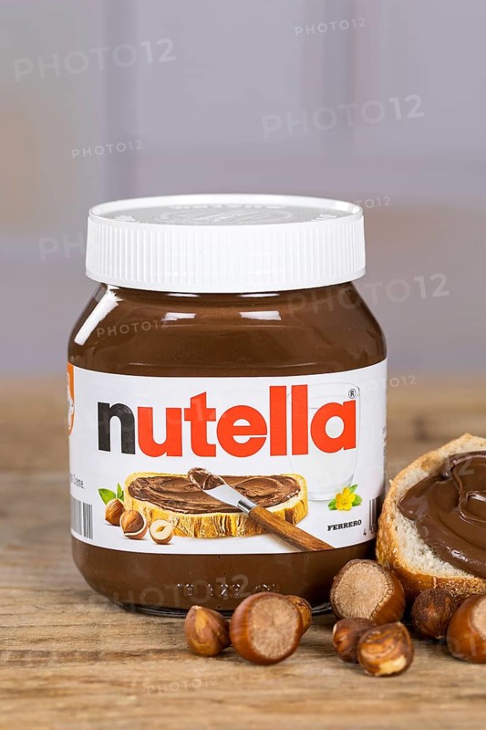 Nutella nut nougat cream 450g jar on bread with logo in Stuttgart, Germany