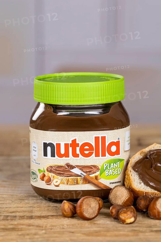 Nutella Plant Based vegan nut nougat cream 350g jar on bread with logo in Stuttgart, Germany