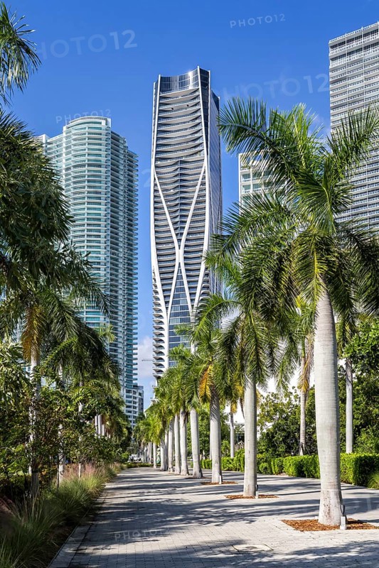 Miami skyline with high-rise real estate at Maurice A. Ferré Park in Miami, USA