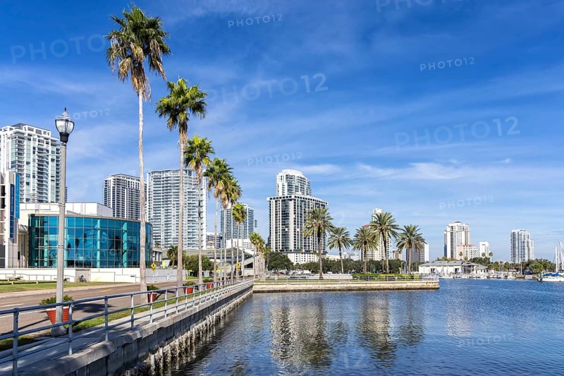 Saint Petersburg Florida Promenade on Tampa Bay with Skyline in Downtown St Petersburg, USA