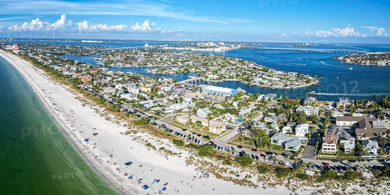 St. Pete Beach near Saint Petersburg Florida beach and sea from above aerial view panorama in St Pete Beach, USA