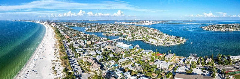 St. Pete Beach near Saint Petersburg Florida beach and sea panorama from above Aerial view in St Pete Beach, USA