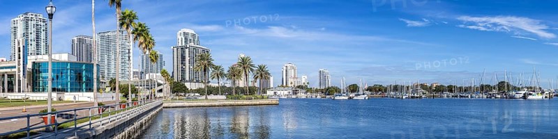Saint Petersburg Florida panoramic promenade on Tampa Bay with skyline in downtown St. Petersburg, USA