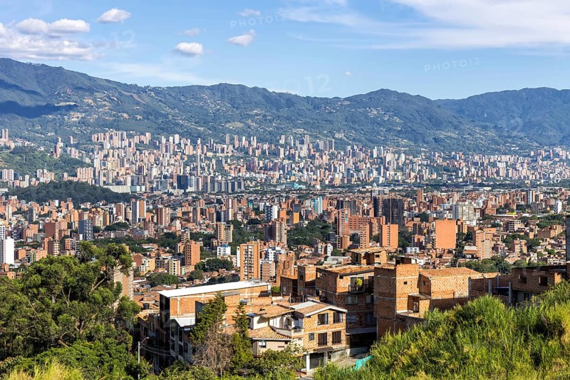 Medellin skyline view of skyscrapers from Calasanz with downtown Poblado in Medellín, Colombia