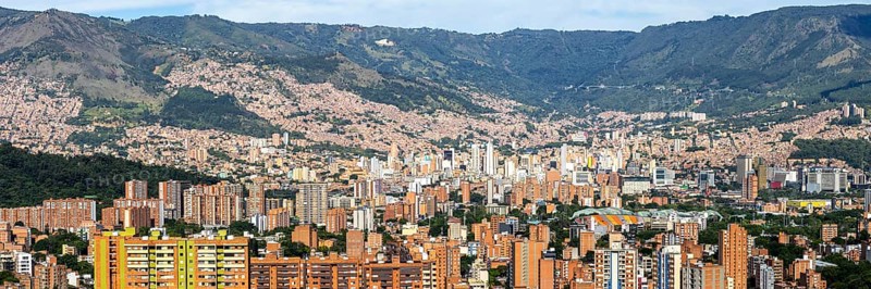 Medellin skyline view from Calasanz of high-rise buildings panorama with the city center in Medellín, Colombia