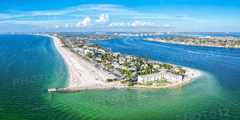 St. Pete Beach near Saint Petersburg Florida Pass-a-Cricket Beach beach and sea panorama from above Aerial view in St Pete Beach, USA