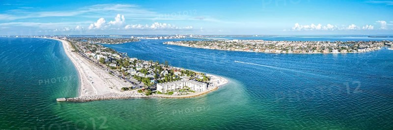 St. Pete Beach near Saint Petersburg Florida Panorama Pass-a-Cricket Beach beach and sea from above Aerial view in St Pete Beach, USA