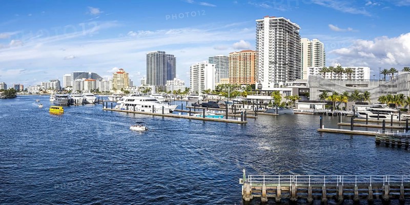 Fort Lauderdale skyline at the Las Olas Marina panorama with Florida boats yachts in Fort Lauderdale, USA