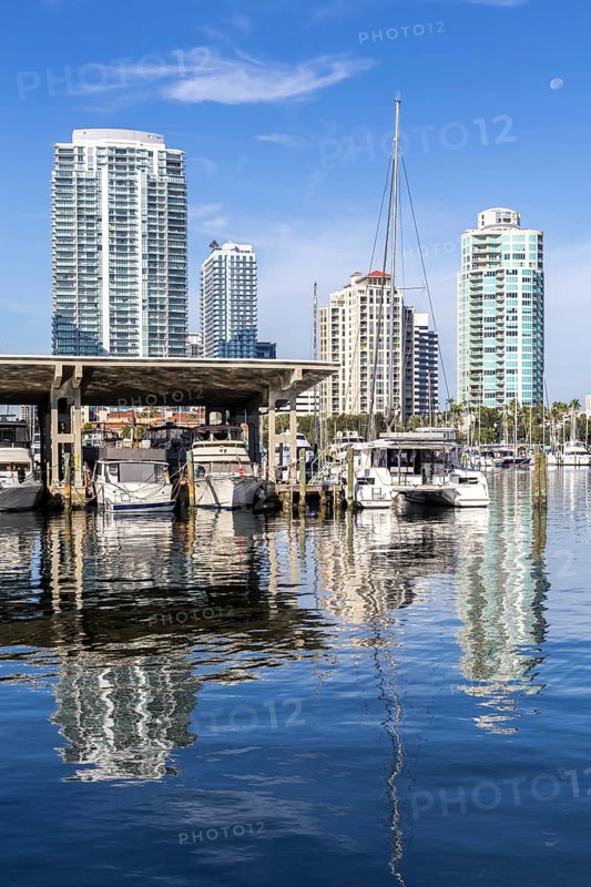 Saint Petersburg Skyline Florida Marina with boats on Tampa Bay in Downtown St Petersburg, USA