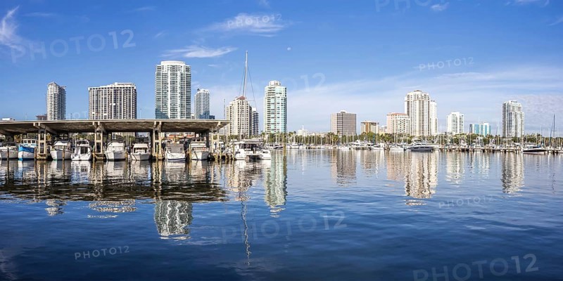 Saint Petersburg Skyline Florida Marina with Boat Panorama on Tampa Bay in Downtown St Petersburg, USA