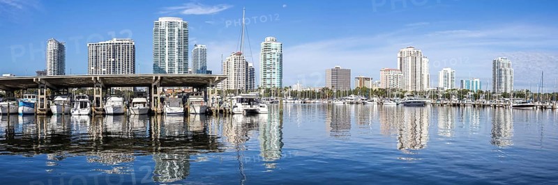Saint Petersburg Skyline Florida Marina with Boats at Tampa Bay Panorama in Downtown St Petersburg, USA