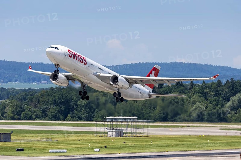 A Swiss Airbus A330-300 aircraft with the HB-JHB license plate at Zurich Airport, Switzerland
