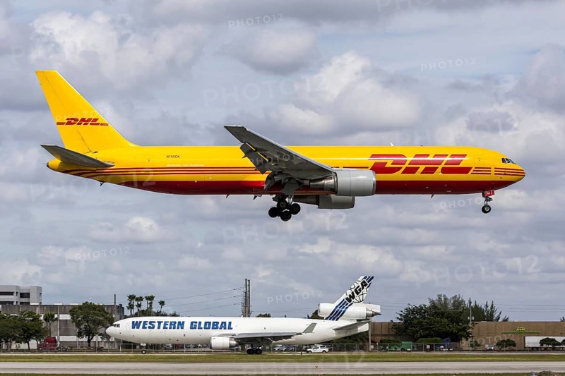 A Boeing 767-300ER (BDSF) aircraft of DHL 21 Air with registration N765CK at Miami Airport, USA