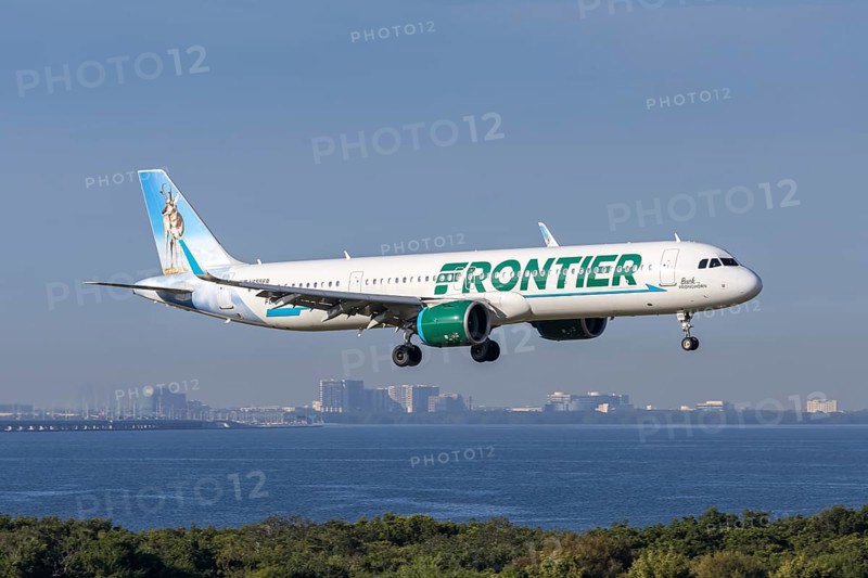 An Airbus A321neo Frontier Airlines aircraft with license plate N655FR at Tampa airport, USA