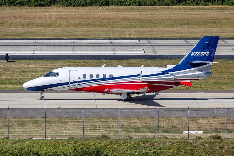 A Nicholas Air Cessna 680A Citation Latitude private jet aircraft with license plate N765PG at Tampa airport, USA