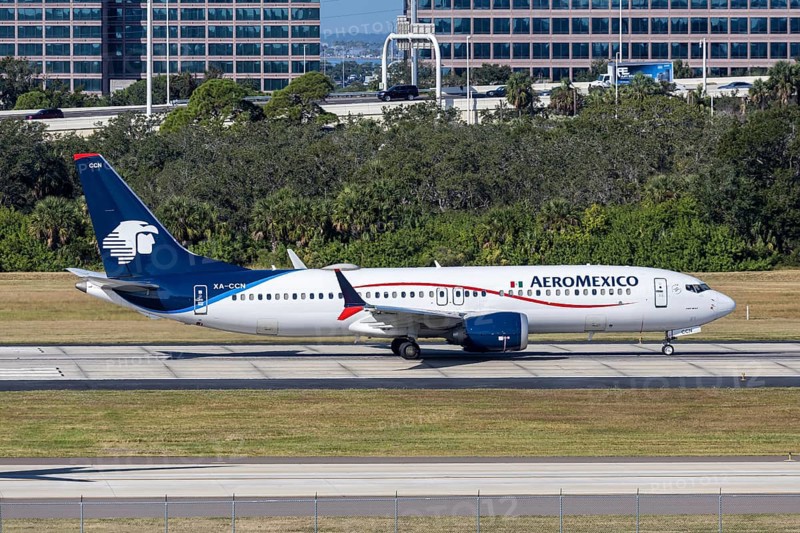 An AeroMexico Boeing 737 MAX 8 aircraft with the license plate XA-CCN at Tampa airport, USA