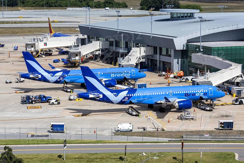 Airbus A220-300 Breeze Airways aircraft with license plate N218BZ at Tampa airport, USA