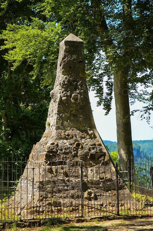 Rock obelisk near Lichtenstein, fence, geological past, display object, rocks from the Swabian Jura, Honau, municipality of Lichtenstein, Baden-Württemberg, Germany