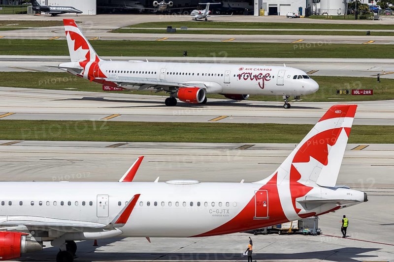 Airbus A321 Air Canada Rouge aircraft with license plate C-GJTX at Fort Lauderdale airport, USA