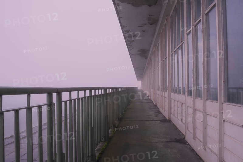 View along a long balcony of Steubenhöft, Cuxhaven, Lower Saxony, Germany