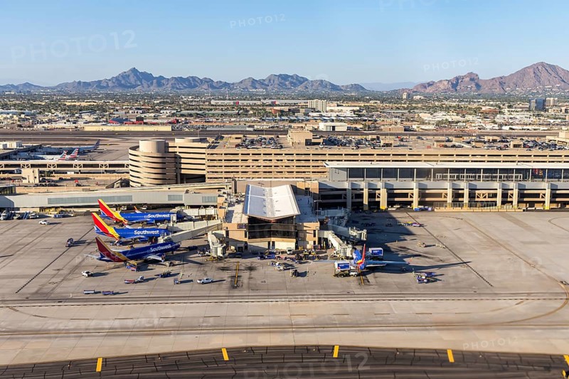 Aerial view of Southwest Airlines Boeing 737 aircraft at Phoenix airport, United States