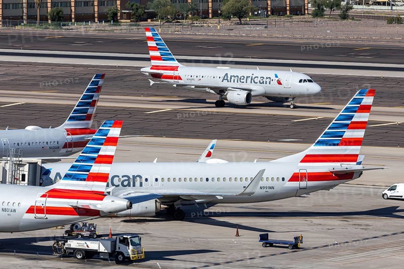 Boeing and Airbus American Airlines aircraft with license plate N742PS at Phoenix airport, USA