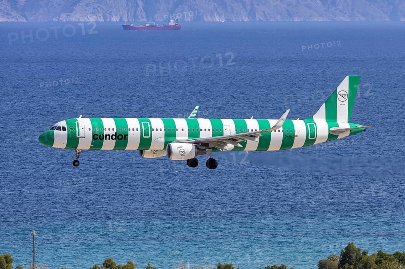 A Condor Airbus A321 aircraft with the D-AIAC license plate at Rhodes airport, Greece
