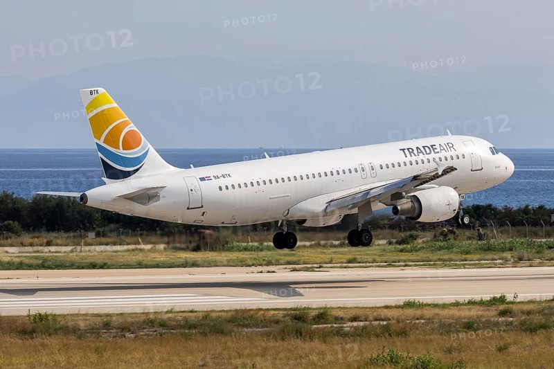 A Trade Air Airbus A320 aircraft with the license plate 9A-BTK at Rhodes airport, Greece