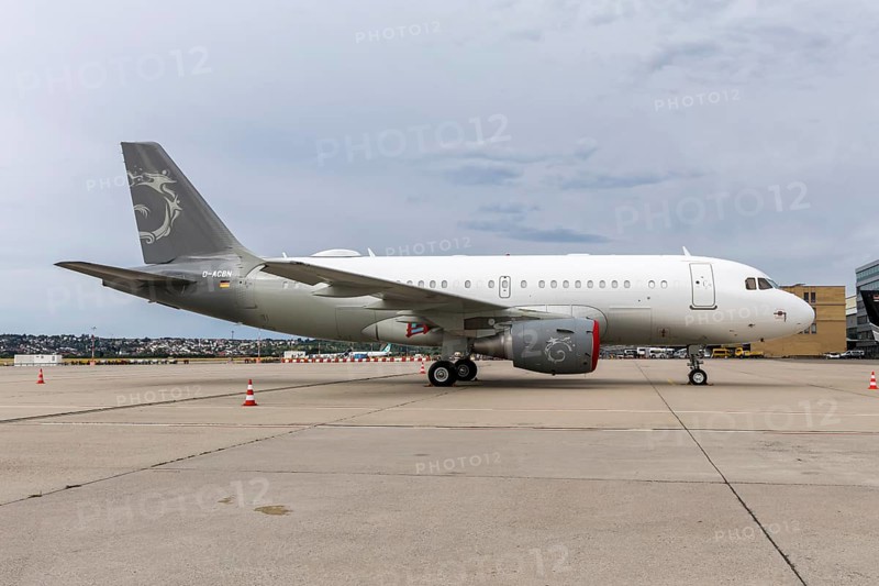 A DC Aviation Airbus A319CJ aircraft with the D-ACBN license plate at Stuttgart airport, Germany