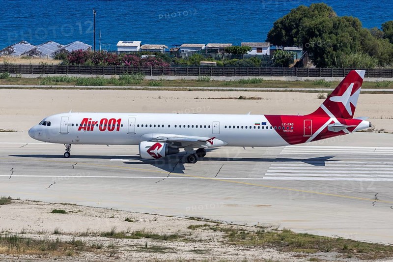 An Air 001 Electra Airways Airbus A321 aircraft with the LZ-EAG license plate at Rhodes airport, Greece
