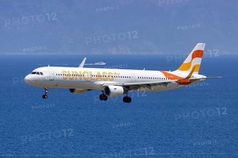 A Sunclass Airlines Airbus A321 aircraft with the license plate OY-TCE at Rhodes airport, Greece