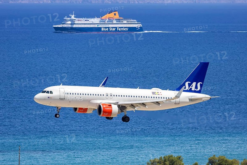 An Airbus A320neo aircraft operated by SAS Scandinavian Airlines with the license plate LN-RGL at Rhodes airport, Greece