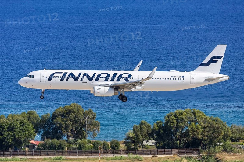 A Finnair Airbus A321 aircraft with the OH-LZN license plate at Rhodes airport, Greece
