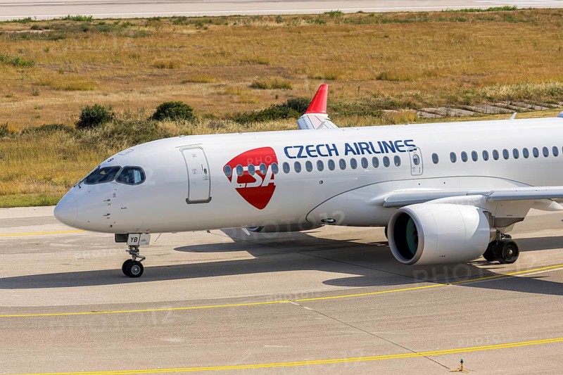 An Airbus A220-300 aircraft operated by CSA Czech Airlines with the license plate OK-EYB at Rhodes airport, Greece