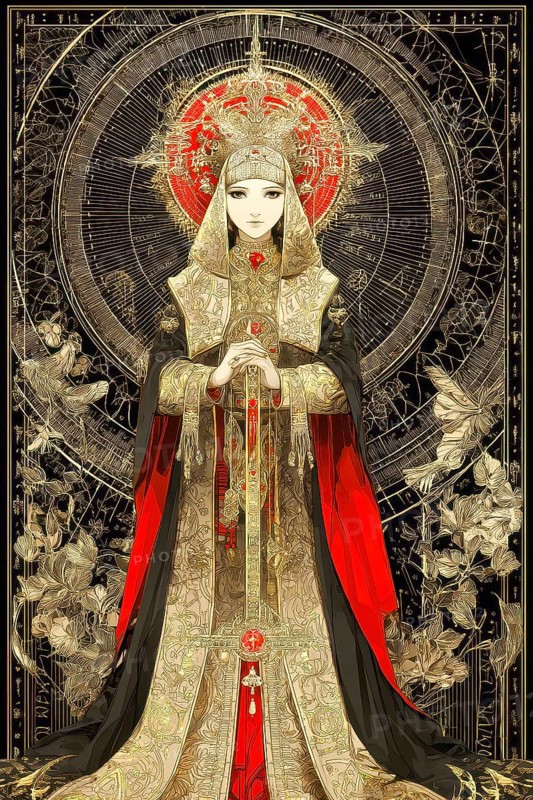 Modern representation of tarot card The Empress symbolizing fertility, motherhood, beauty, femininity, pregnancy, harmony, AI generated