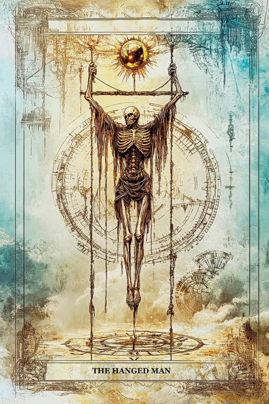 Modern representation of tarot card The Hanged Man symbolizing uncertainty, lack of direction, sacrifice, perspective, AI generated