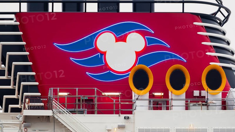 Close-up view of the chimney of the Disney Magic ship, Bremerhaven, Bremen, Germany