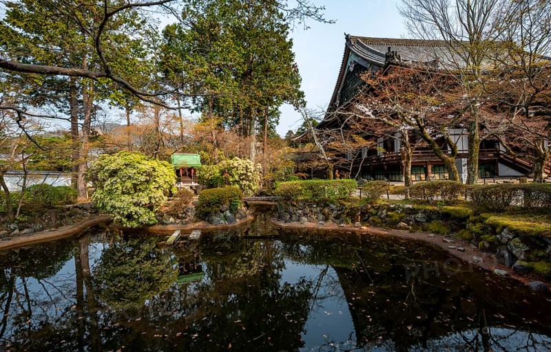Pond at Shinsho Gokurakuji or Shinnyo-do Temple, Japanese cherry blossom, Kyoto, Japan
