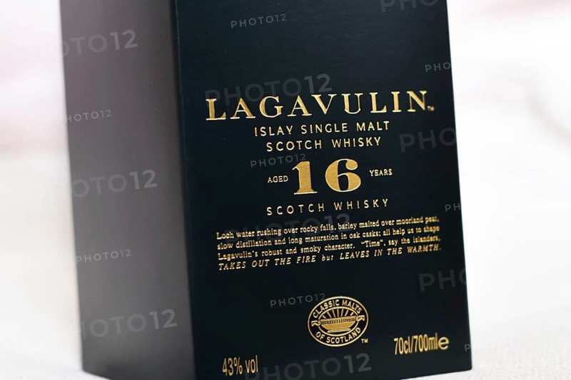 Germany - February 1st 2026: Close up of black cardboard packaging of Lagavulin Islay single malt Scotch whisky aged 16 years