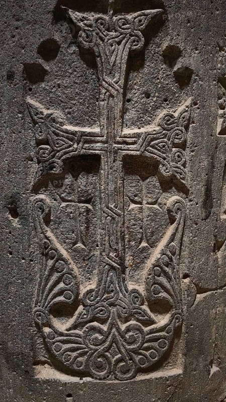 A richly decorated stone cross with complex reliefs and engravings, Orthodox, Armenia