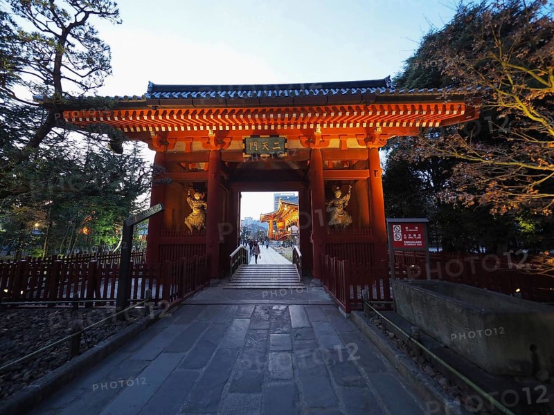 Historic gate at dusk to a Japanese temple, Sensoji Temple, Tokyo, Japan