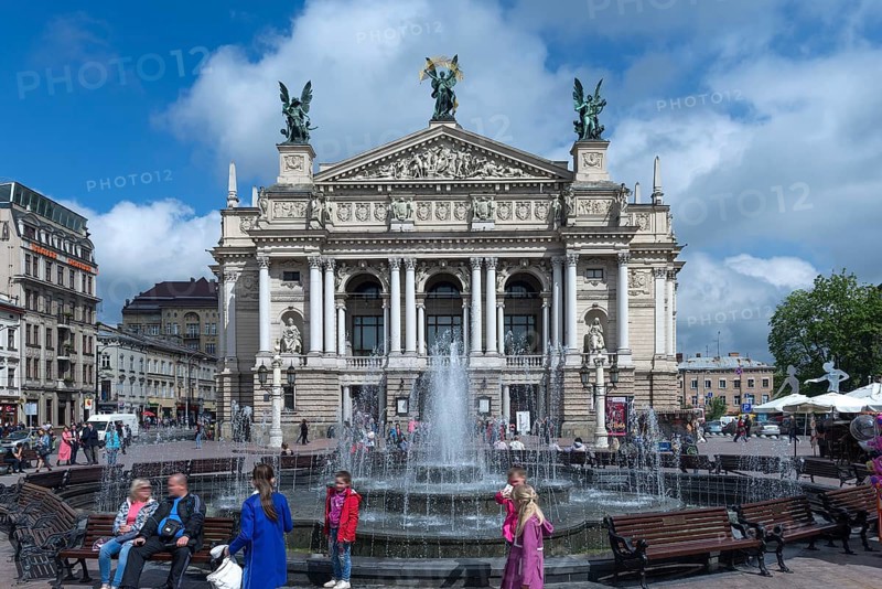 Opera House with Opera Fountain, Lviv, Ukraine