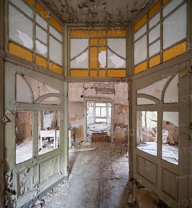 Corridor of a former sanatorium, Lost Place, Thuringia, Germany